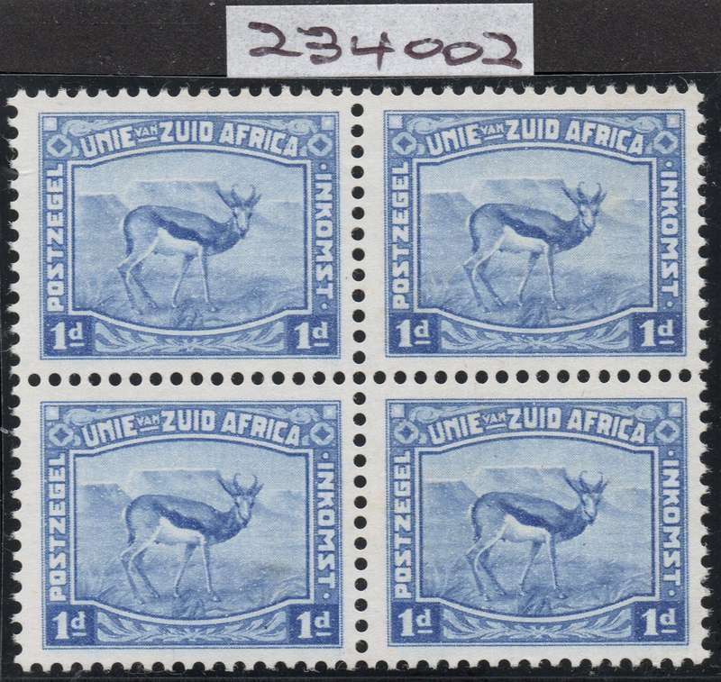 Union of SA - 1d Blue Harrison Essay BLOCK OF FOUR WITH CERTIFICATE - UM - SEE BELOW