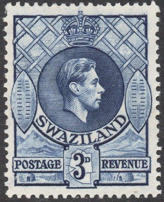 SWAZILAND 1938 SACC31d 3d DEEP BLUE PERF 13½X13 - UM - CV R500