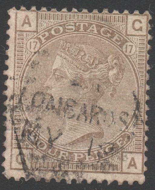 GREAT BRITAIN 1880 SG160 4d GREY-BROWN(PLATE 17) - VFU - CV £80+(2017)