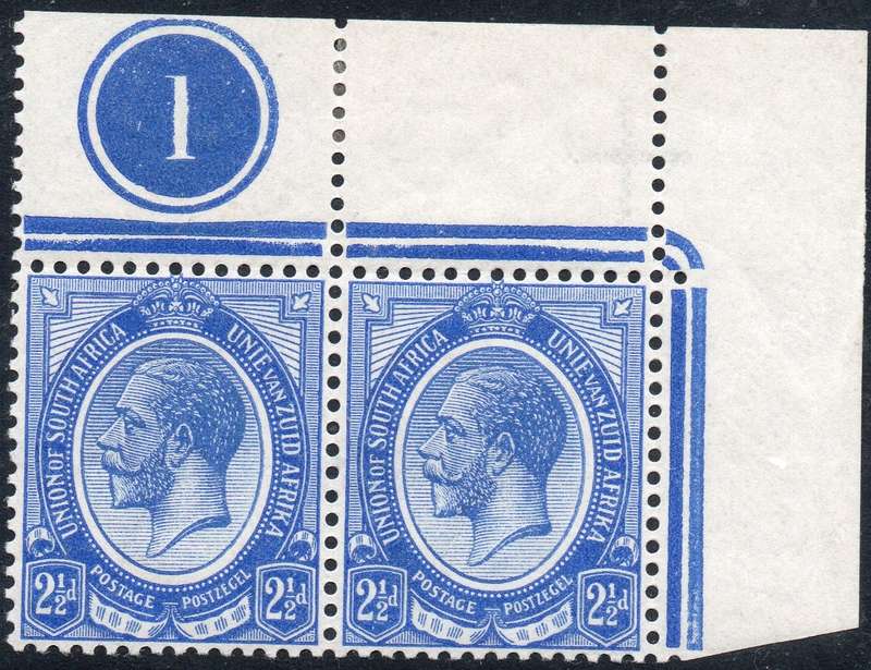 Union of SA - 1913 SACC6(var) 2½/- BRIGHT BLUE CORNER MARGINAL CONTROL PAIR - UM - CV R8250