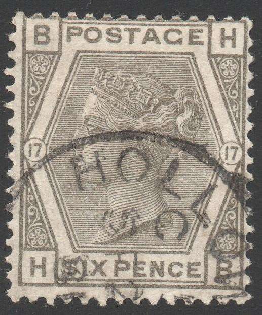 GREAT BRITAIN 1881 SG161 6d GREY(PLATE 17) - VFU - CV £80+(2017)