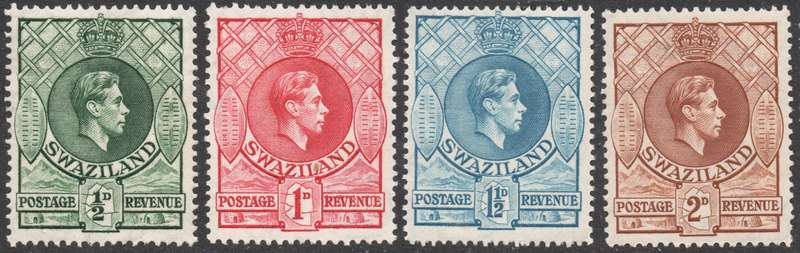 SWAZILAND 1938-54 SACC27-30 - LOW VALUE, ½d-2d -  PERF 13½X13 - UM - CV R350