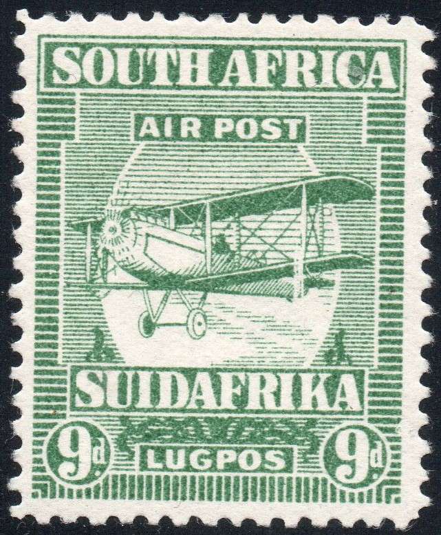 Union of SA 1925 SACC28c 9d GREEN WITH ''EXTENDED STRUT'' - MM - CV R2000