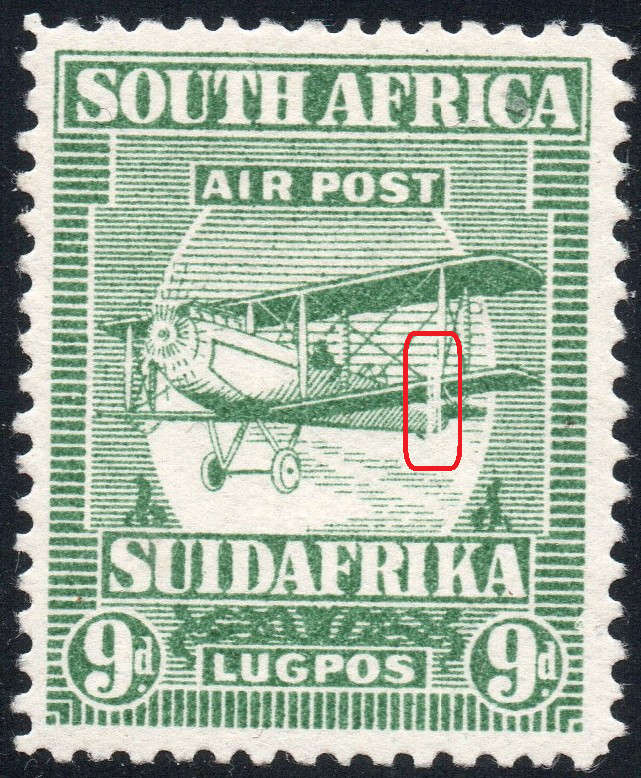 Union of SA 1925 SACC28c 9d GREEN WITH ''EXTENDED STRUT'' - MM - CV R2000