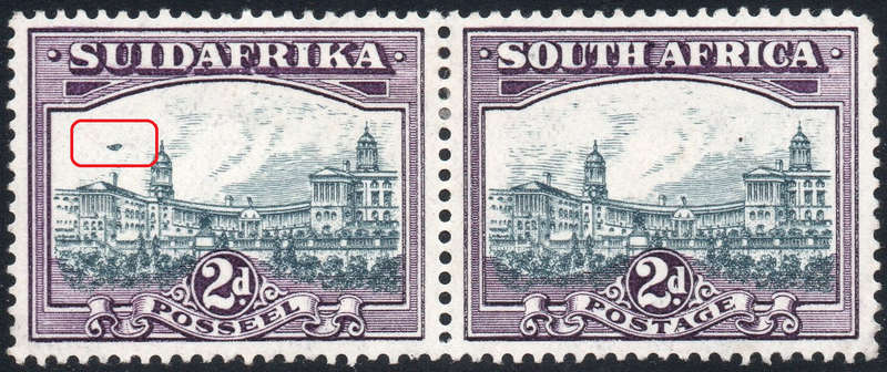 UNION OF SA SACC44b 2d SLATE-GREY and VIOLET WITH `AIRSHIP` FLAW - MM
