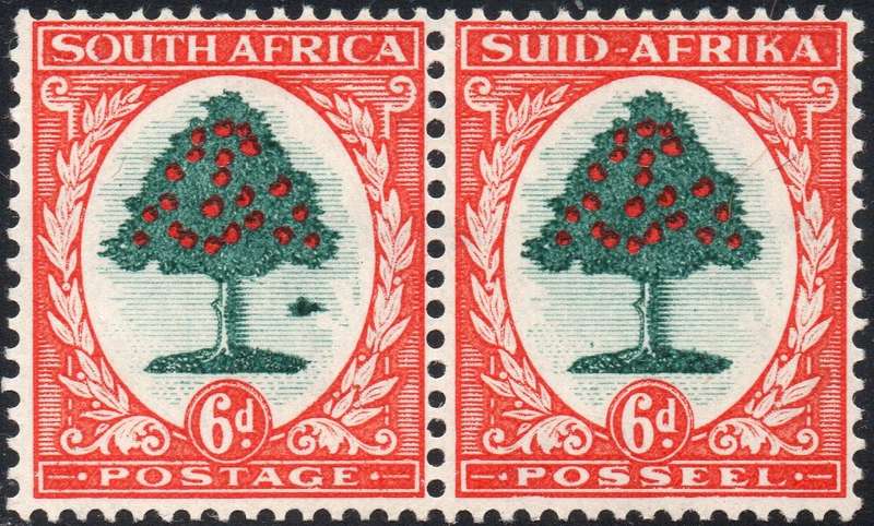 Union of SA : 1937 SACC60c(var) 6d GREEN & VERMILLION - ``MOLEHILL VARIETY``  UNMOUNTED MINT