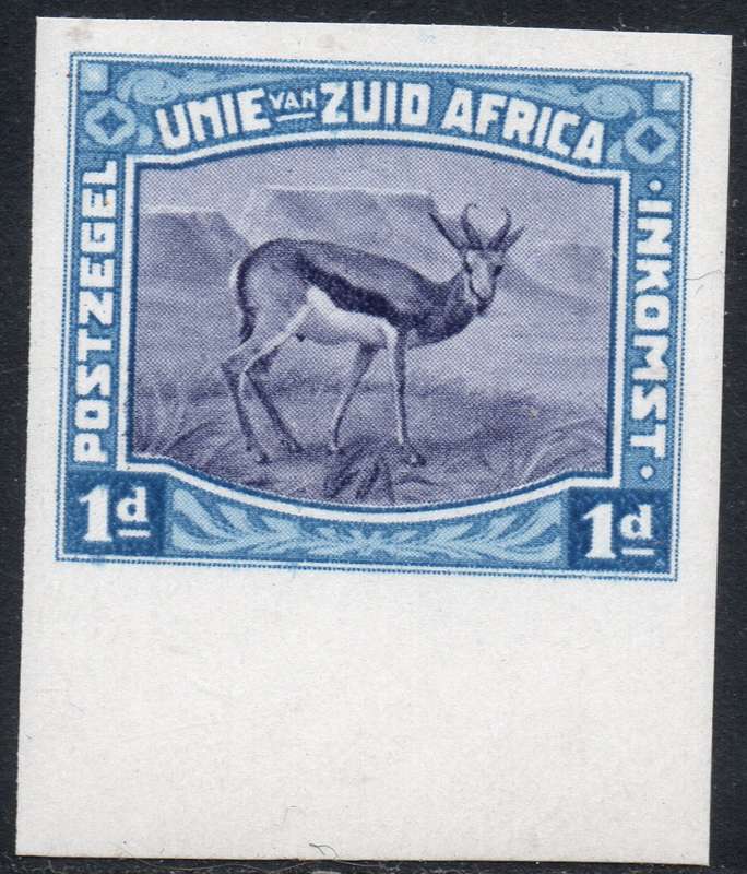 Union of SA - HARRISON ESSAY - 1d BLUE & INDIGO BOTTOM  MARGINAL IMPERF SINGLE