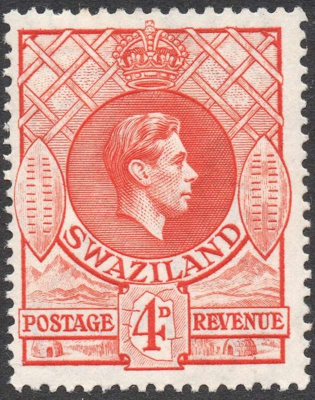 SWAZILAND 1938 SACC32 4d ORANGE -  PERF 13½X13 - UM - CV R300