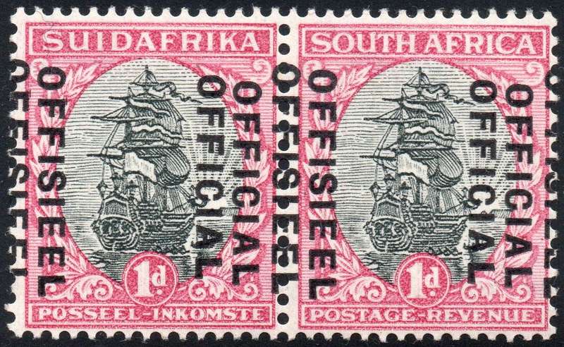 UNION OF SA OFFICIALS - 1935-50 SACC14b 1/- BLACK & ROSE WITH DOUBLE O/P - SUPERB **UNMOUNTED MINT**