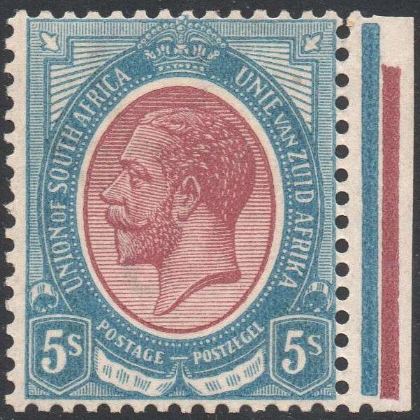 Union of SA - 1913 SACC14a 5/- REDDISH PURPLE & BLUE - MARGINAL SINGLE LMM CV R3500
