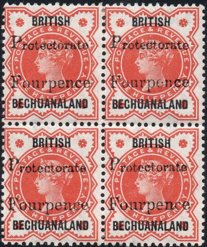 BRITISH BECHUANALAND 1889 SACC51 4d on ½d VERMILLION BO4 UM/MM CV R4400+