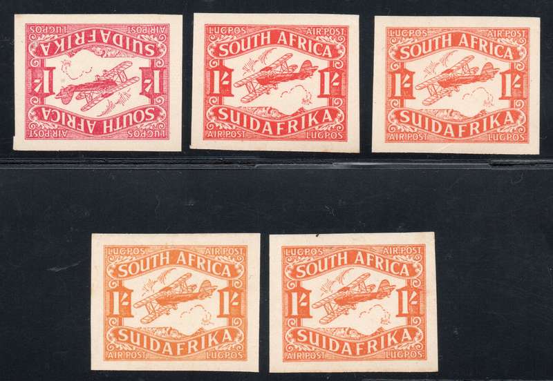 Union of SA - 1929 : 2nd AIRMAIL ISSUE COLOUR TRIALS - FULL SET IN 5 DIFFERENT COLOURS - SEE BELOW