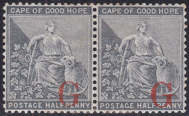 Griqualand West 1877-8 SG4a  - 1d GREY-BLACK PAIR, OVERPRINT TYPE 1a - UNUSED