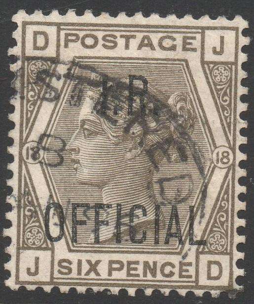 GREAT BRITAIN OFFICIALS : SG 04 6d GREY (PLATE 18) VFU CV £140
