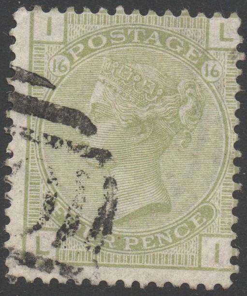 GREAT BRITAIN 1877 SG153 4d SAGE GREEN(PLATE 16) - VFU - CV £300+(2017)