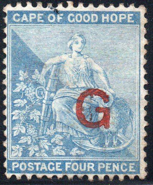 GRIQUALAND WEST 1877-8 SG7f 1st PRINTING 4d DULL BLUE, O/P TYPE 6 IN RED - UNUSED - CV £500+(2017)