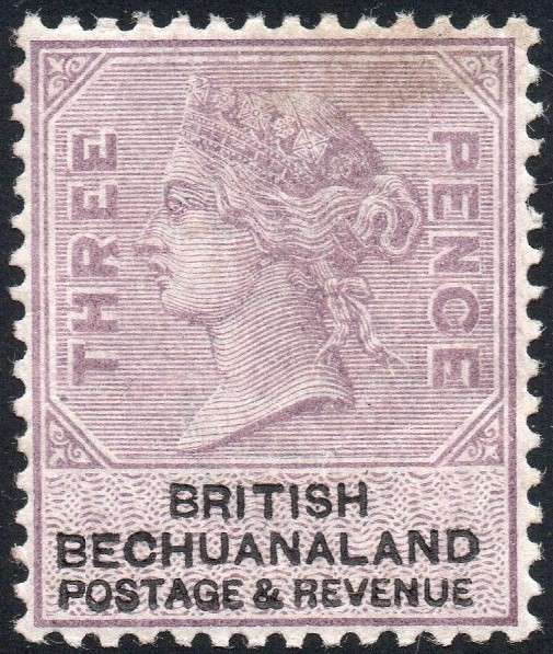 BRITISH BECHUANALAND 1887 SACC12 3d LILAC & BLACK  MM CV R250