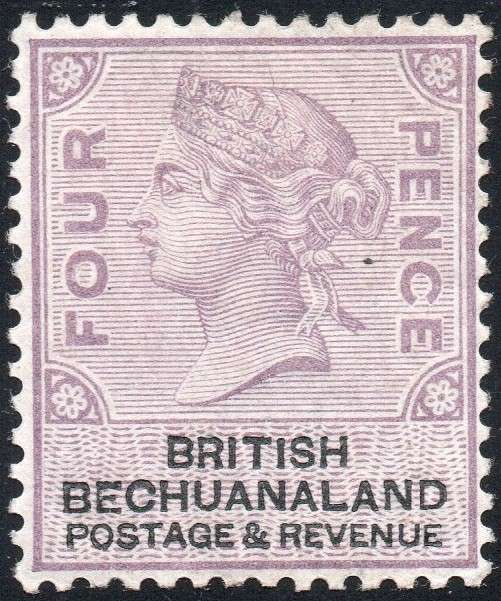 BRITISH BECHUANALAND 1887 SACC13 4d LILAC & BLACK  MM CV R1500