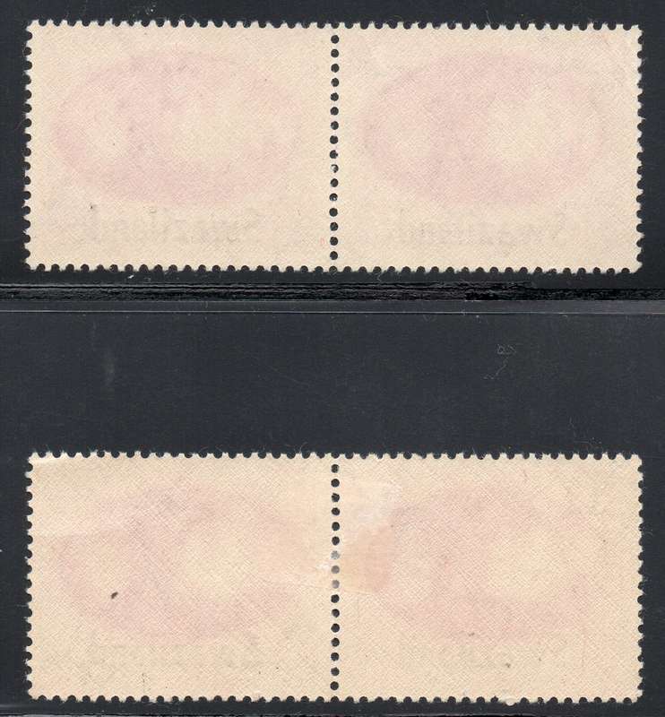 SWAZILAND 1945 SACC38/38a 1d PAIR, TOP PAIR WITH ''BARBED WIRE'' VARIETY - UM/MM - CV R565