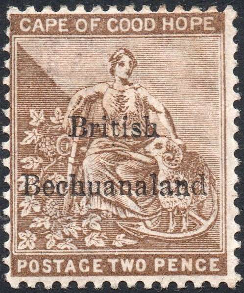 British Bechuanaland SACC6 2d CHOCOLATE-BROWN - WM ANCHOR - O/P IN BLACK MM CV R1200