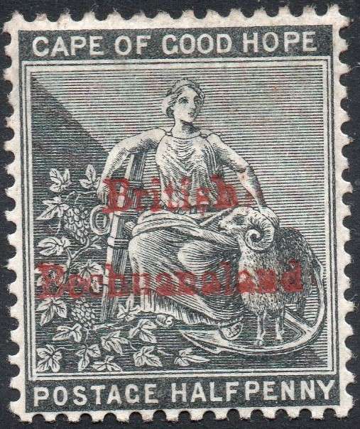 British Bechuanaland SACC1 ½d Grey-black WM CA - O/P IN RED MM