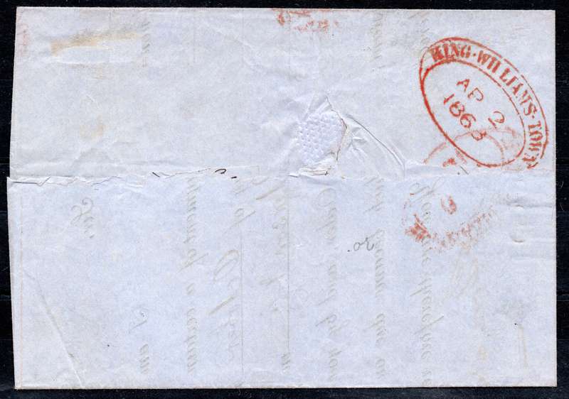 CAPE OF GOOD HOPE 1863 (2 APRIL) :COVER(WRAPPER) KING WILLIAMS TOWN TO PE,TIED WITH 6d BLUE(SACC19a)
