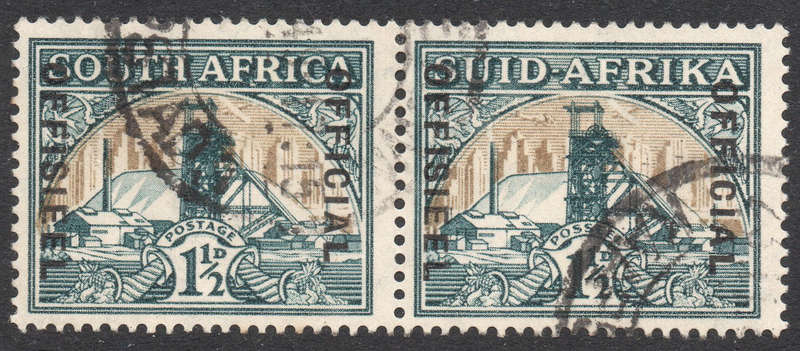 Union of SA -SACC26ab 1½d GREEN & BRIGHT GOLD ''OFFICIAL'' with ''DROPPED OFFICIAL'' VFU - CV R1200