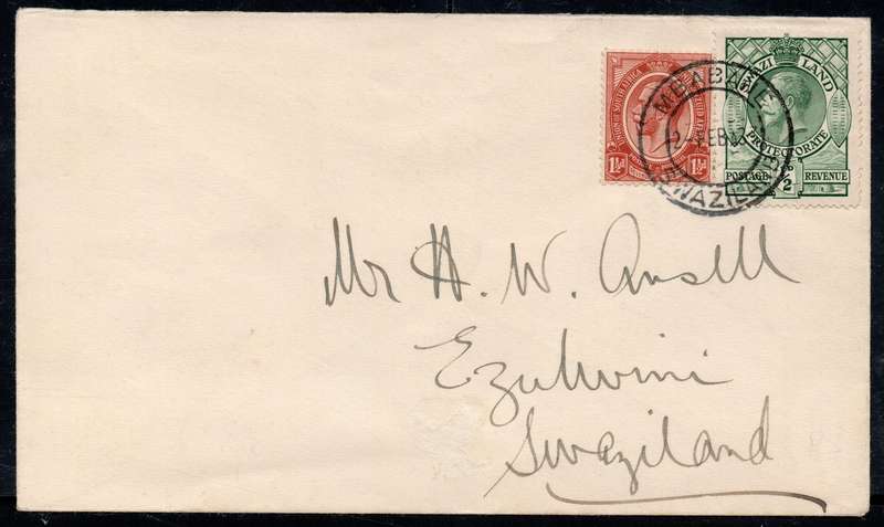 Union of SA / Swaziland : Dual Franking Cover tied with Union & Swaziland issue - dd 2 Feb 1933