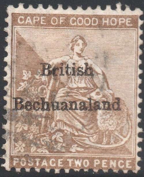 British Bechuanaland SACC6 2d CHOCOLATE-BROWN - WM ANCHOR - O/P IN BLACK FINE USED CV R170