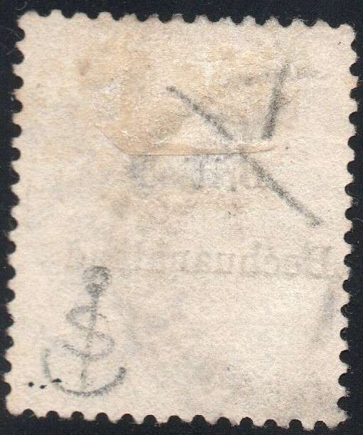 British Bechuanaland SACC7 6d PURPLE(SHADE) - WM ANCHOR - O/P IN BLACK FINE USED CV R1000