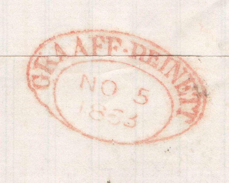 CAPE OF GOOD HOPE 1853 (5 NOV) : COVER (WRAPPER) GRAAFF REINETT TO MIDDLESBURG - RARE EARLY COVER