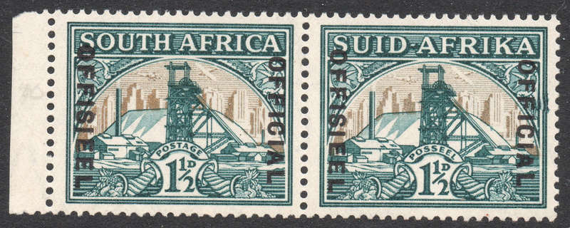 Union of SA -SACC26a 1½d GREEN & BRIGHT GOLD ''OFFICIAL'' with INVERTED W/M UM - CV R900