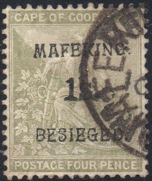 MAFEKING 1900 SG5 1/- ON 4d SAGE-GREEN - FINE USED CV £425(2017)