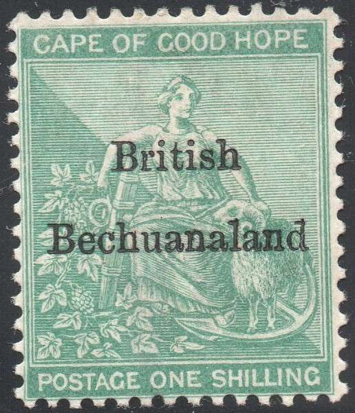 British Bechuanaland SACC8 1/- GREEN - WM ANCHOR - O/P IN BLACK LMM CV R8000
