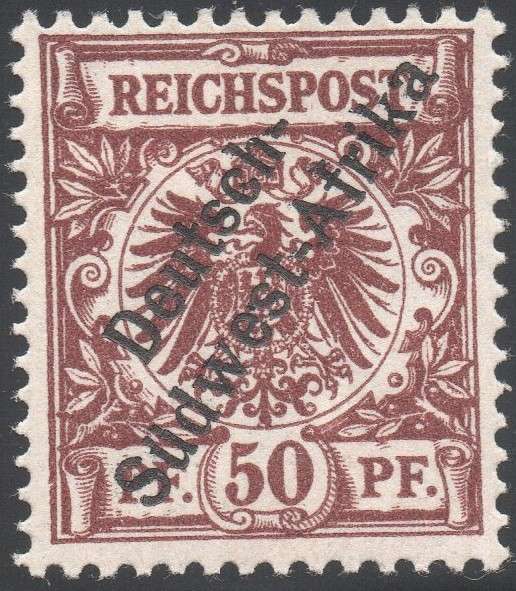 GERMAN SWA 1897 SACC6 50Pfg BRIGHT RED BROWN - SCARCE - VLMM CV R4500