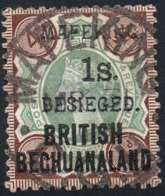 MAFEKING 1900 SG11 : 1/- on 4d GREEN & PURPLE-BROWN - SURCHARGE AS T1 - FINE USED - SEE BELOW