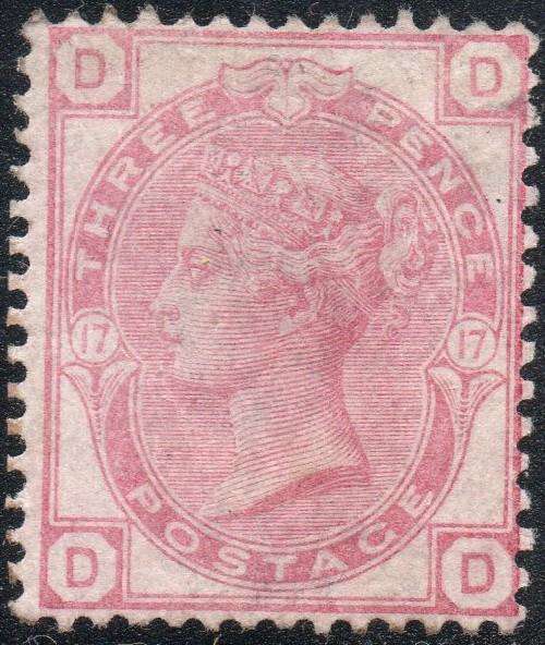 GREAT BRITAIN 1873 SG144 3d PALE ROSE(PLATE 17) - MM CV £525(2017)