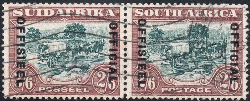Union of SA - 1930-47 OFFICIALS - SACC20 2s6d GREEN & BROWN PAIR VFU - CV R1200