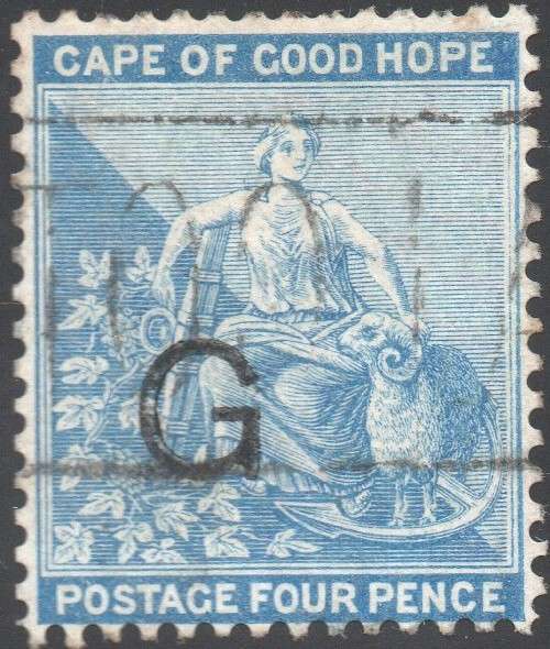 GRIQUALAND WEST 1878 SACC12a 4d DULL BLUE, O/P TYPE6  IN BLACK - VFU