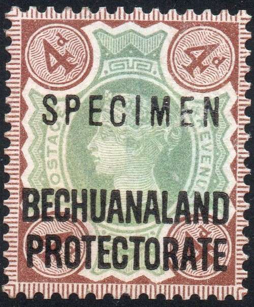 BECHUANALAND PROTECTORATE 1897-1902 SACC62s 4d GREEN and PURPLE-BROWN O/P `SPECIMEN` MM CV R786