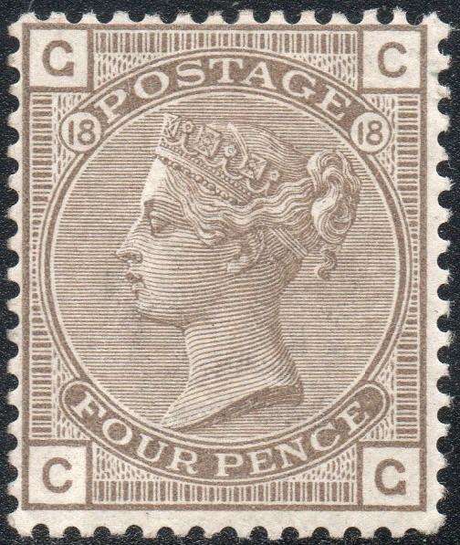 GREAT BRITAIN 1880 SG160 4d GREY-BROWN(PLATE 18) - MM CV £450(2017)
