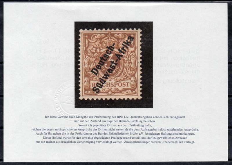 GERMAN SWA 1898 SACC7d 3Pfg LIGHT OCHRE - MM WITH CERTIFICATE - CV R23000