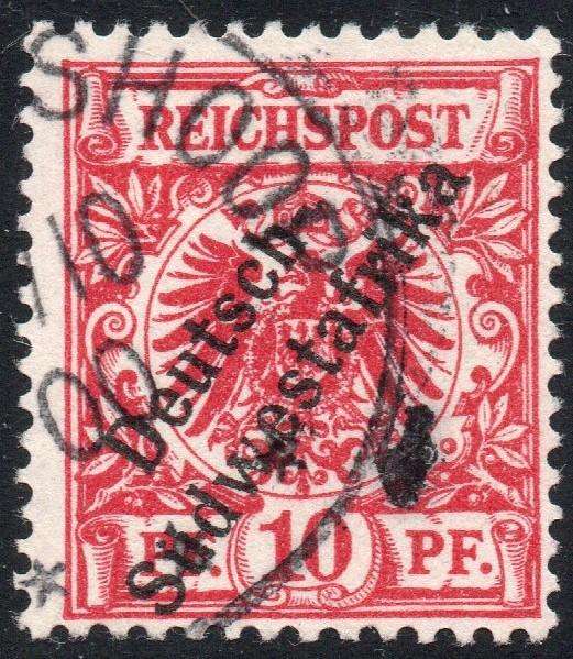 GERMAN SWA 1898 SACC9a 10Pfg VERMILLION RED - VFU WITH CERTIFICATE - CV R6000