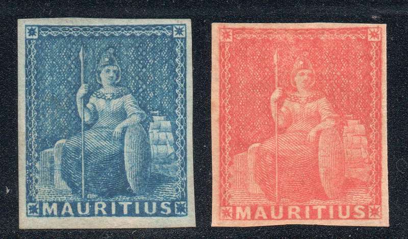MAURITIUS 1858-62 SG28 SG31 VERMILLION & BLUE - MM - SEE SCANS