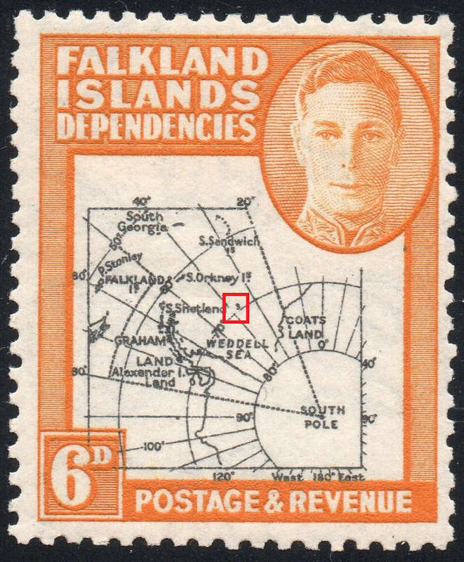 FALKLAND ISLANDS DEPENDANCIES 1946-9 SG G6b - 6d BLACK & ORANGE WITH MISSING ''I'' - UM - CV £250