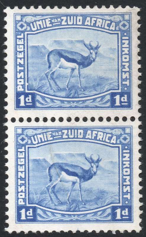 Union of SA - 1d Blue Harrison Essay Vertical Pair on ungummed, unwatermarked paper - SEE BELOW