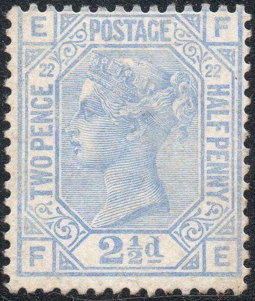 GREAT BRITAIN 1881 SG157 2½d BLUE(PLATE 22) - MNG CV £450(2017)
