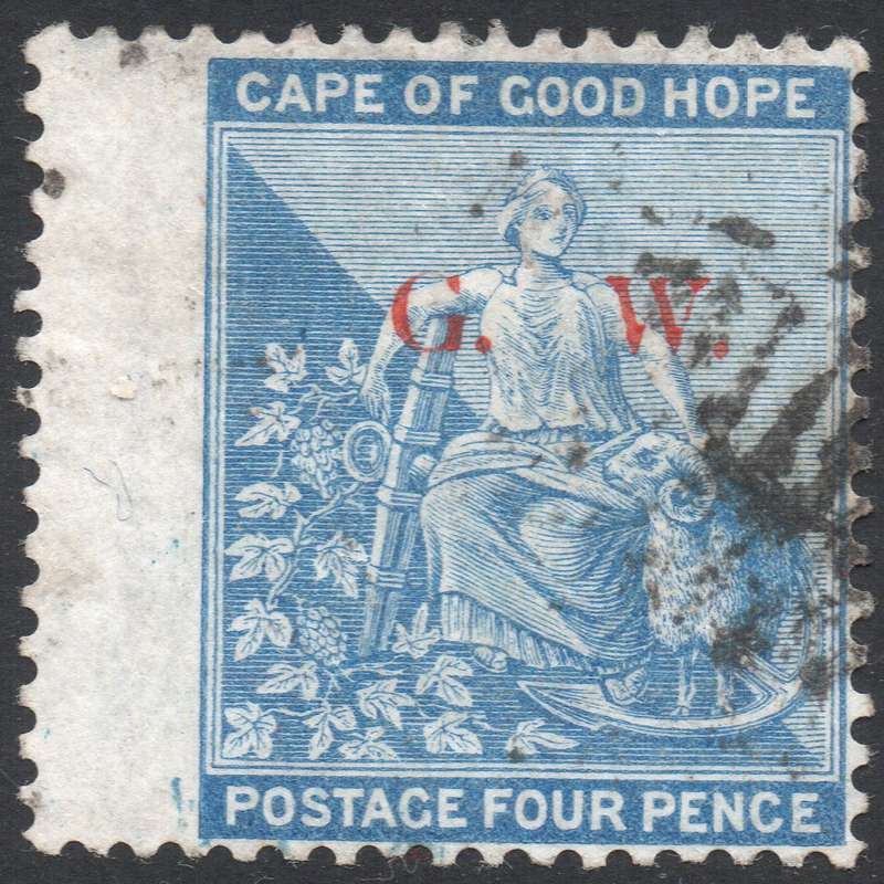 GRIQUALAND WEST 1877 SACC3 4d DEEP BLUE, O/P ''G. W.'' IN RED - VFU