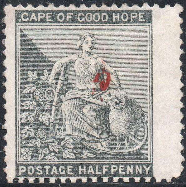 Griqualand West SG15a ½d Grey-Black with inverted o/p type 16 in red - MNG