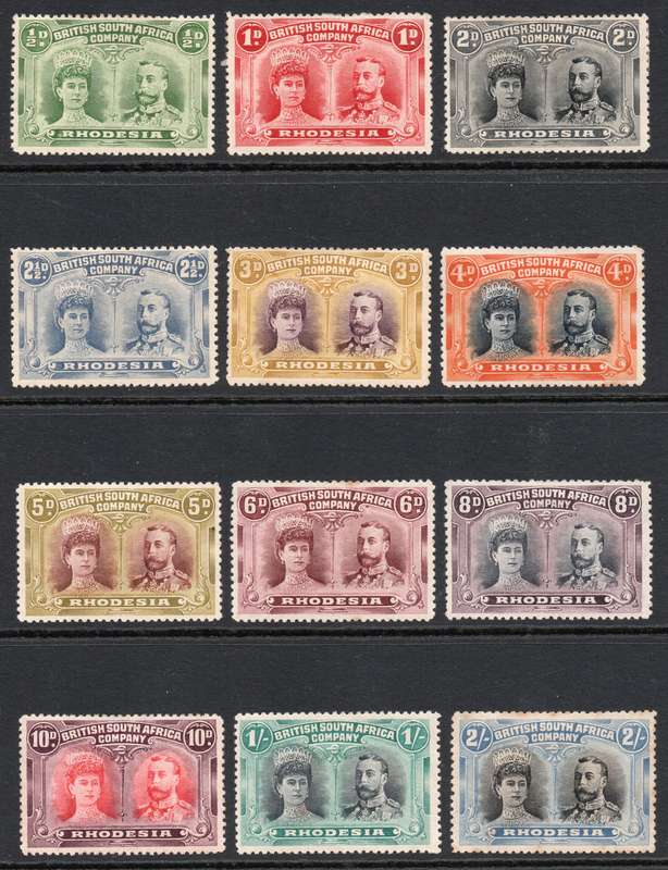 BSAC/RHODESIA 1910-16 SHORT SET OF DOUBLE HEADS ½d to 2/- : MM : **MINIMUM CV R12650**